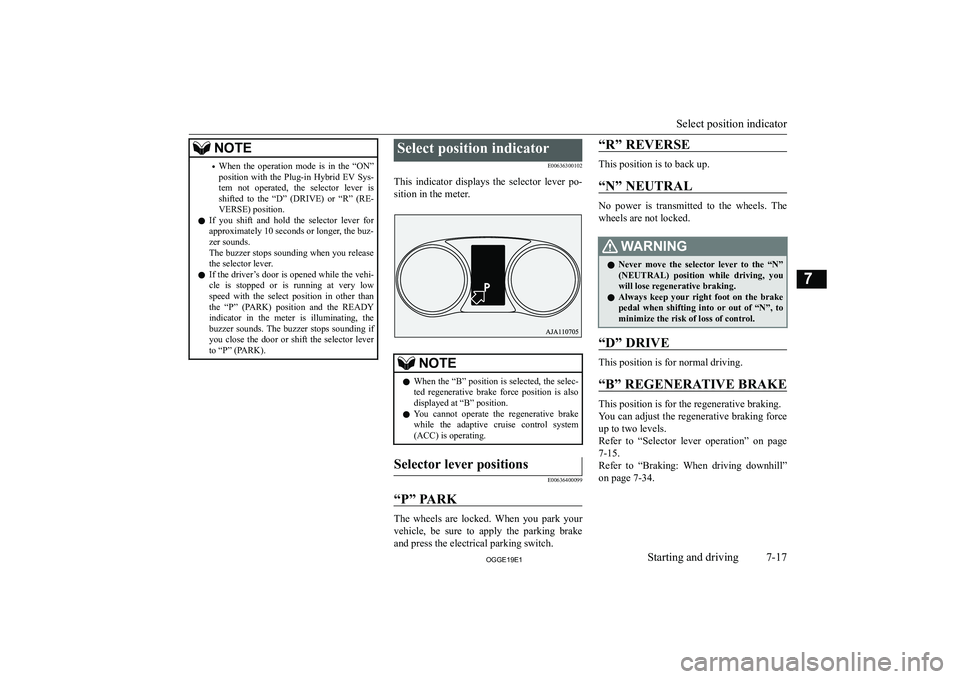 MITSUBISHI OUTLANDER PHEV 2019  Owners Manual (in English) �N�O�T�E�