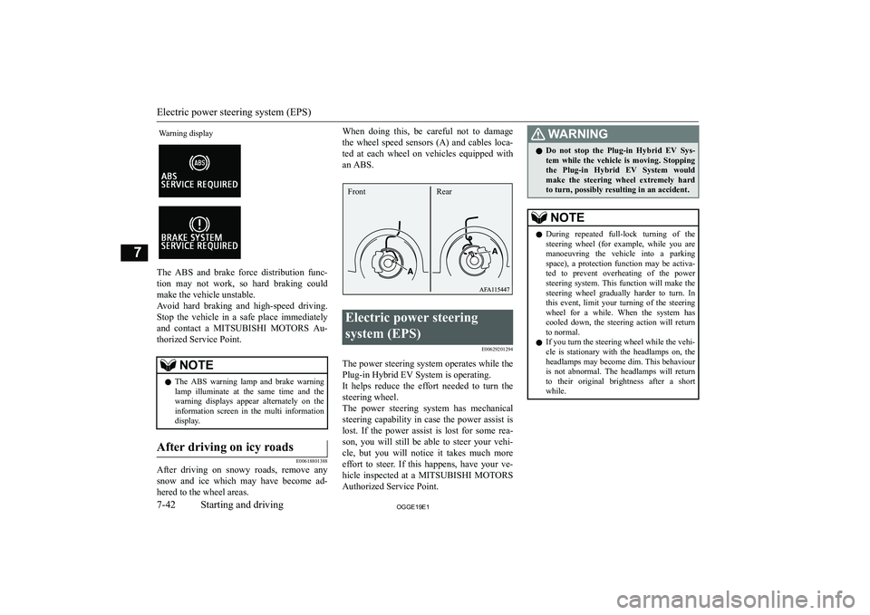 MITSUBISHI OUTLANDER PHEV 2019  Owners Manual (in English) �W�a�r�n�i�n�g� �d�i�s�p�l�a�y
�T�h�e�  �A�B�S�  �a�n�d�  �b�r�a�k�e�  �f�o�r�c�e�  �d�i�s�t�r�i�b�u�t�i�o�n�  �f�u�n�c�-�t�i�o�n�  �m�a�y�  �n�o�t�  �w�o�r�k�,�  �s�o�  �h�a�r�d�  �b�r�a�k�i�n�g�  �c