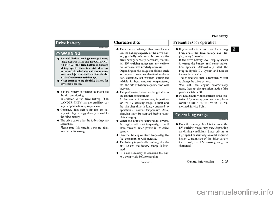 MITSUBISHI OUTLANDER PHEV 2019   (in English) Owners Guide �D�r�i�v�e� �b�a�t�t�e�r�y�E�0�0�2�0�5�0�0�0�0�6�6�:�A�R�N�,�N�G�z�A�  �s�e�a�l�e�d�  �l�i�t�h�i�u�m�  �i�o�n�  �h�i�g�h�  �v�o�l�t�a�g�e�  �b�a�t�t�e�r�y
�(�d�r�i�v�e� �b�a�t�t�e�r�y�)� �i�s� �a�d�o�