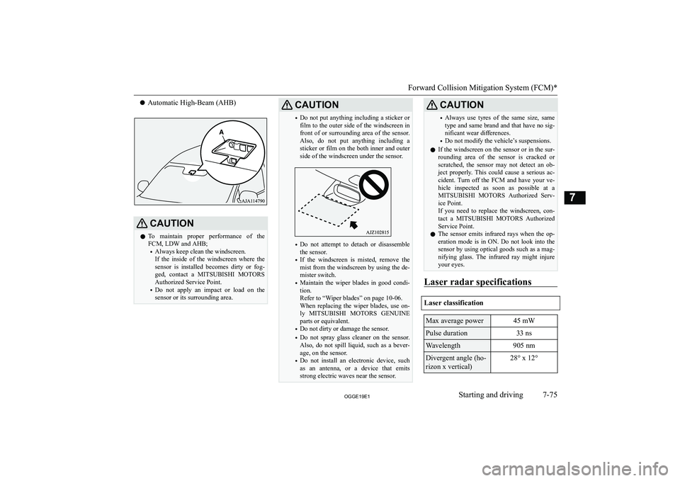 MITSUBISHI OUTLANDER PHEV 2019  Owners Manual (in English) �z�A�u�t�o�m�a�t�i�c� �H�i�g�h�-�B�e�a�m� �(�A�H�B�)�C�A�U�T�,�O�N�z �T�o�  �m�a�i�n�t�a�i�n�  �p�r�o�p�e�r�  �p�e�r�f�o�r�m�a�n�c�e�  �o�f�  �t�h�e
�F�C�M�,� �L�D�W� �a�n�d� �A�H�B�;
�