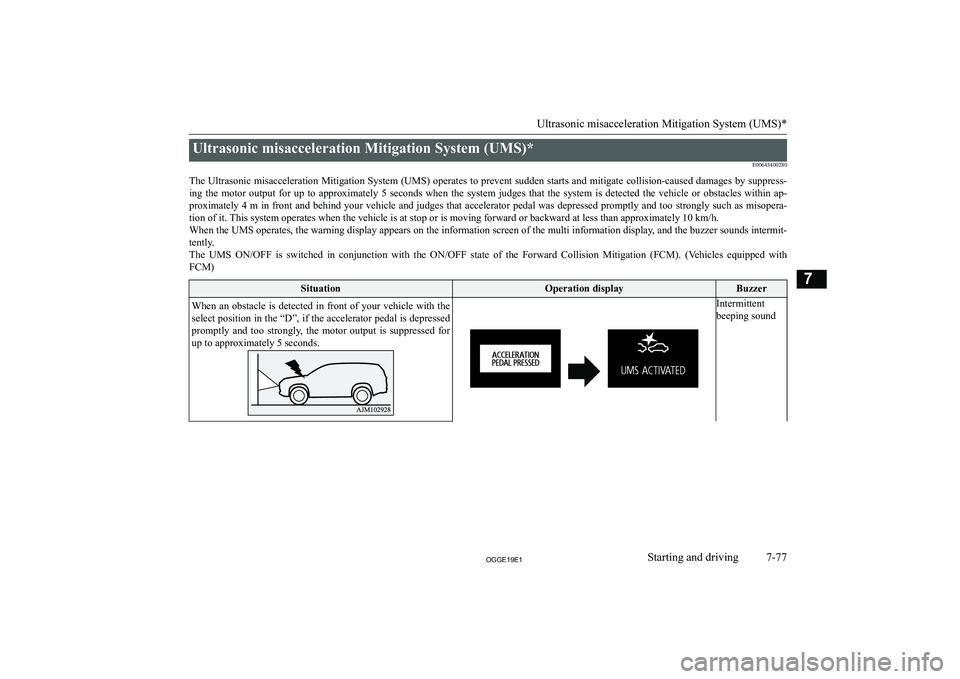 MITSUBISHI OUTLANDER PHEV 2019  Owners Manual (in English) �U�l�t�r�a�s�o�n�i�c� �m�i�s�a�c�c�e�l�e�r�a�t�i�o�n� �M�i�t�i�g�a�t�i�o�n� �S�y�s�t�e�m� �(�U�M�S�)�*�E�0�0�6�4�3�4�0�0�2�8�0
�T�h�e� �U�l�t�r�a�s�o�n�i�c� �m�i�s�a�c�c�e�l�e�r�a�t�i�o�n� �M�i�t�i�g�