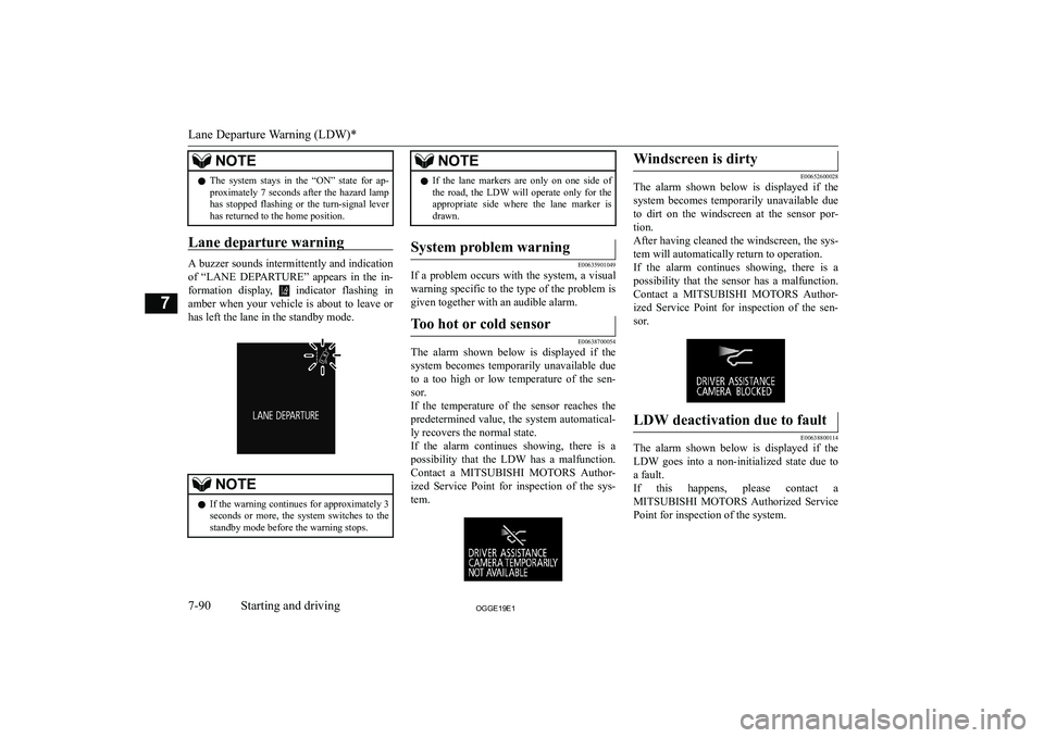 MITSUBISHI OUTLANDER PHEV 2019  Owners Manual (in English) �N�O�T�E�z�T�h�e�  �s�y�s�t�e�m�  �s�t�a�y�s�  �i�n�  �t�h�e�  �“�O�N�”�  �s�t�a�t�e�  �f�o�r�  �a�p�-
�p�r�o�x�i�m�a�t�e�l�y�  �7�  �s�e�c�o�n�d�s�  �a�f�t�e�r�  �t�h�e�  �h�a�z�a�r�d�  �l�a�m�p
