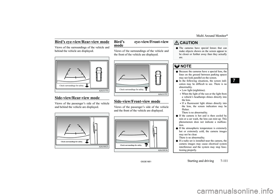 MITSUBISHI OUTLANDER PHEV 2019  Owners Manual (in English) �B�i�r�d�’�s� �e�y�e�-�v�i�e�w�/�R�e�a�r�-�v�i�e�w� �m�o�d�e
�V�i�e�w�s�  �o�f�  �t�h�e�  �s�u�r�r�o�u�n�d�i�n�g�s�  �o�f�  �t�h�e�  �v�e�h�i�c�l�e�  �a�n�d
�b�e�h�i�n�d� �t�h�e� �v�e�h�i�c�l�e� �a�