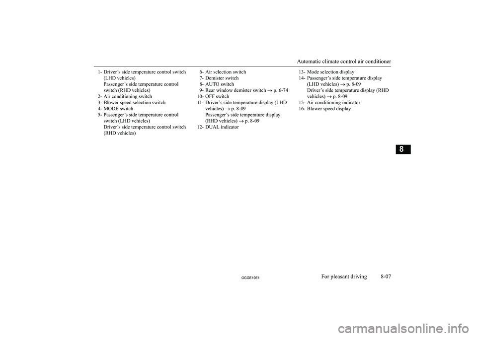 MITSUBISHI OUTLANDER PHEV 2019  Owners Manual (in English) �1�- �D�r�i�v�e�r�’�s� �s�i�d�e� �t�e�m�p�e�r�a�t�u�r�e� �c�o�n�t�r�o�l� �s�w�i�t�c�h�(�L�H�D� �v�e�h�i�c�l�e�s�)
�P�a�s�s�e�n�g�e�r�’�s� �s�i�d�e� �t�e�m�p�e�r�a�t�u�r�e� �c�o�n�t�r�o�l �s�w�i�t�