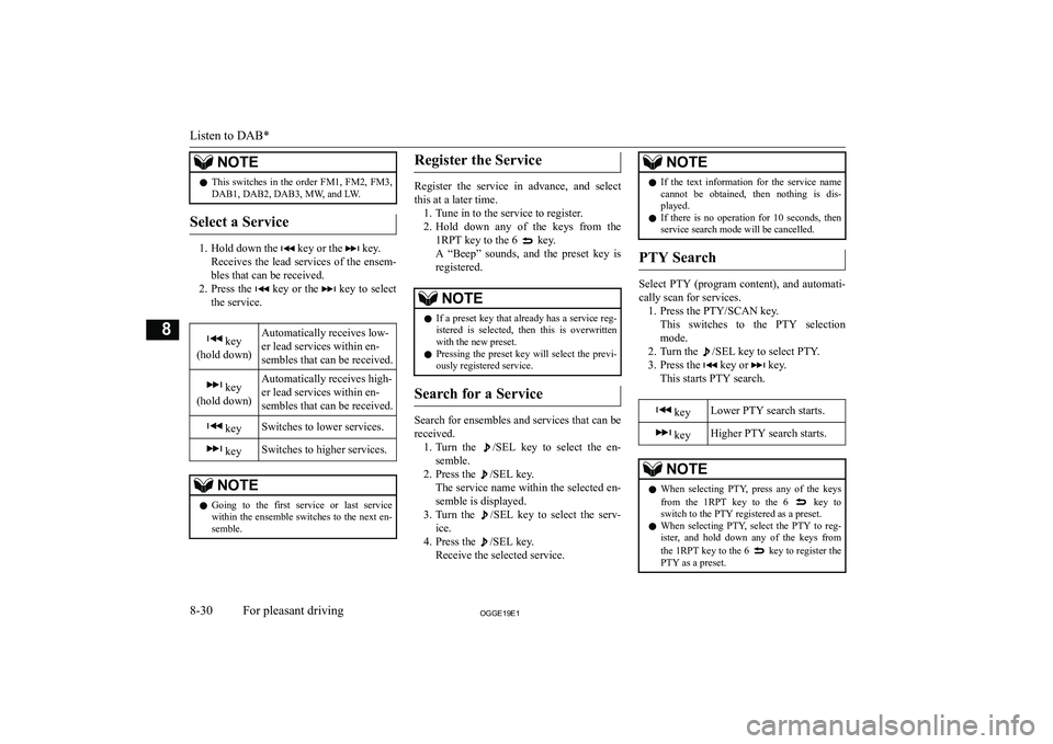 MITSUBISHI OUTLANDER PHEV 2019  Owners Manual (in English) �N�O�T�E�z�T�h�i�s�  �s�w�i�t�c�h�e�s�  �i�n�  �t�h�e�  �o�r�d�e�r�  �F�M�1�,�  �F�M�2�,�  �F�M�3�,
�D�A�B�1�,� �D�A�B�2�,� �D�A�B�3�,� �M�W�,� �a�n�d� �L�W�.
�S�e�l�e�c�t� �a� �S�e�r�v�i�c�e
�1�. �H�