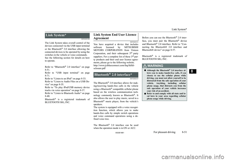 MITSUBISHI OUTLANDER PHEV 2019  Owners Manual (in English) �L�i�n�k� �S�y�s�t�e�m�*�E�0�0�7�6�4�5�0�1�5�6�9
�T�h�e�  �L�i�n�k�  �S�y�s�t�e�m�  �t�a�k�e�s�  �o�v�e�r�a�l�l�  �c�o�n�t�r�o�l�  �o�f�  �t�h�e �d�e�v�i�c�e�s� �c�o�n�n�e�c�t�e�d� �v�i�a� �t�h�e� �U�
