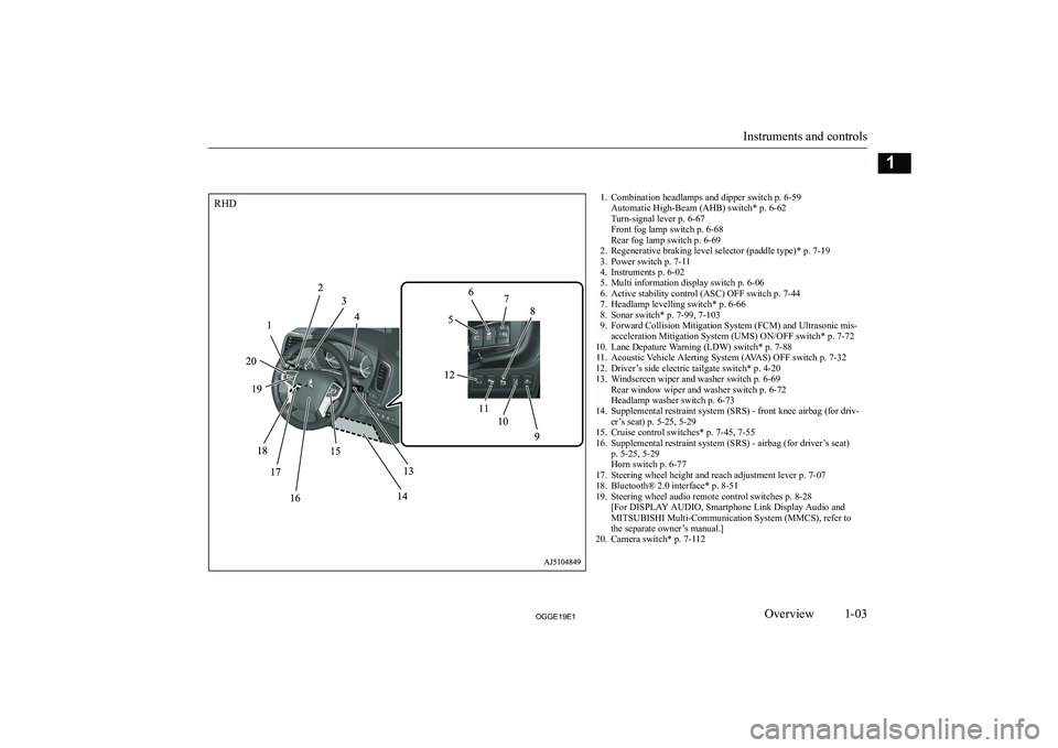 MITSUBISHI OUTLANDER PHEV 2019  Owners Manual (in English) �1�. �C�o�m�b�i�n�a�t�i�o�n� �h�e�a�d�l�a�m�p�s� �a�n�d� �d�i�p�p�e�r� �s�w�i�t�c�h� �p�.� �6�-�5�9�A�u�t�o�m�a�t�i�c� �H�i�g�h�-�B�e�a�m� �(�A�H�B�)� �s�w�i�t�c�h�*� �p�.� �6�-�6�2
�T�u�r�n�-�s�i�g�n