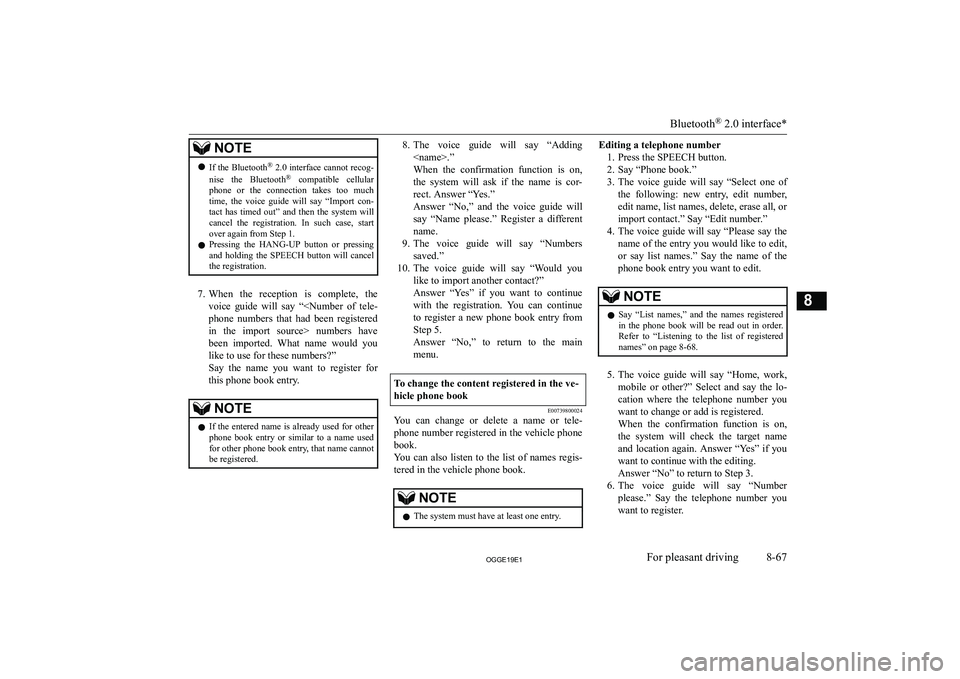 MITSUBISHI OUTLANDER PHEV 2019  Owners Manual (in English) �N�O�T�E�z�I�f� �t�h�e� �B�l�u�e�t�o�o�t�h �