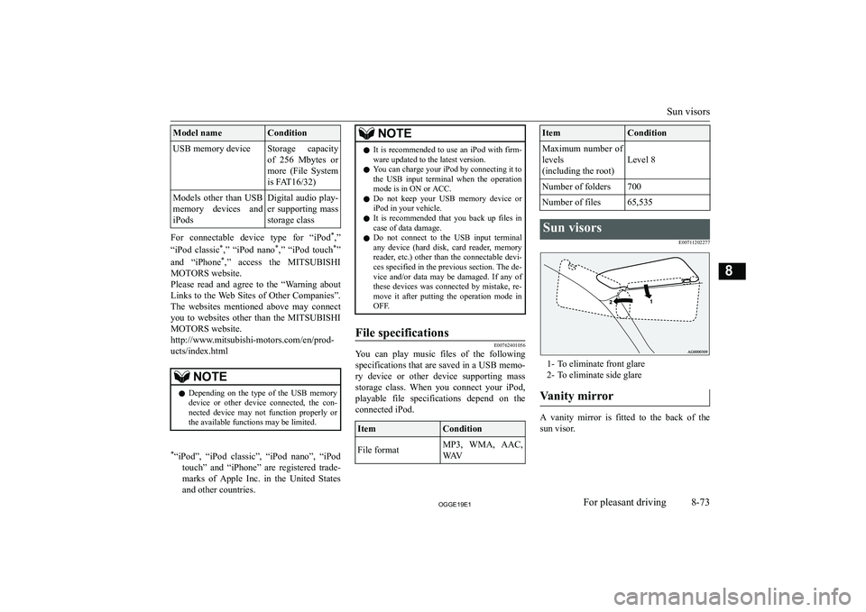 MITSUBISHI OUTLANDER PHEV 2019  Owners Manual (in English) �M�o�d�e�l� �n�a�m�e�C�o�n�d�i�t�i�o�n�U�S�B� �m�e�m�o�r�y� �d�e�v�i�c�e�S�t�o�r�a�g�e�  �c�a�p�a�c�i�t�y
�o�f�  �2�5�6�  �M�b�y�t�e�s�  �o�r
�m�o�r�e�  �(�F�i�l�e�  �S�y�s�t�e�m �i�s� �F�A�T�1�6�/�3�