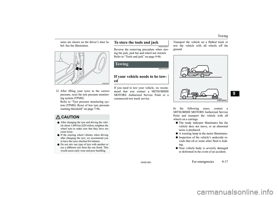 MITSUBISHI OUTLANDER PHEV 2019  Owners Manual (in English) �s�u�r�e�s�  �a�r�e�  �s�h�o�w�n�  �o�n�  �t�h�e�  �d�r�i�v�e�r�’�s�  �d�o�o�r�  �l�a�-
�b�e�l�.� �S�e�e� �t�h�e� �i�l�l�u�s�t�r�a�t�i�o�n�.
�1�2�. �A�f�t�e�r�  �f�i�l�l�i�n�g�  �y�o�u�r�  �t�y�r�e�