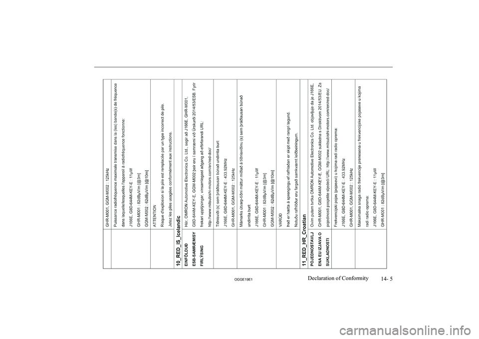 MITSUBISHI OUTLANDER PHEV 2019  Owners Manual (in English) �1�4�-� �5
�2�*�*�(���(��D�e�c�l�a�r�a�t�i�o�n� �o�f� �C�o�n�f�o�r�m�i�t�y               