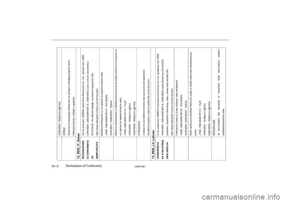 MITSUBISHI OUTLANDER PHEV 2019  Owners Manual (in English) �1�4�-� �6�2�*�*�(���(��D�e�c�l�a�r�a�t�i�o�n� �o�f� �C�o�n�f�o�r�m�i�t�y               