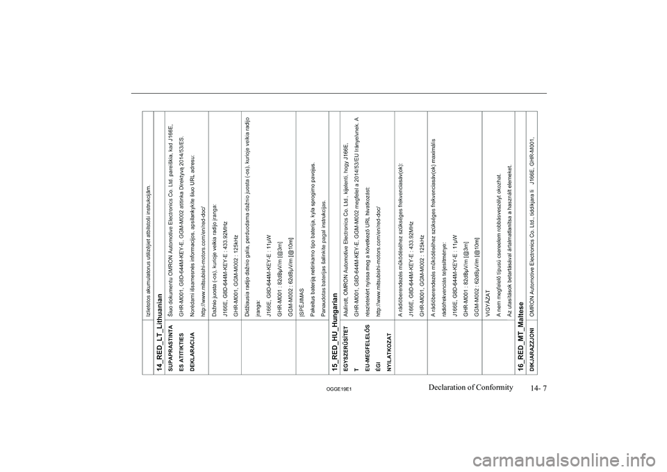 MITSUBISHI OUTLANDER PHEV 2019  Owners Manual (in English) �1�4�-� �7
�2�*�*�(���(��D�e�c�l�a�r�a�t�i�o�n� �o�f� �C�o�n�f�o�r�m�i�t�y               