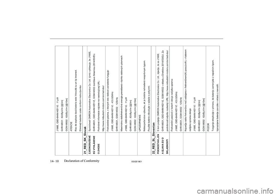 MITSUBISHI OUTLANDER PHEV 2019  Owners Manual (in English) �1�4�-� �1�0�2�*�*�(���(��D�e�c�l�a�r�a�t�i�o�n� �o�f� �C�o�n�f�o�r�m�i�t�y               