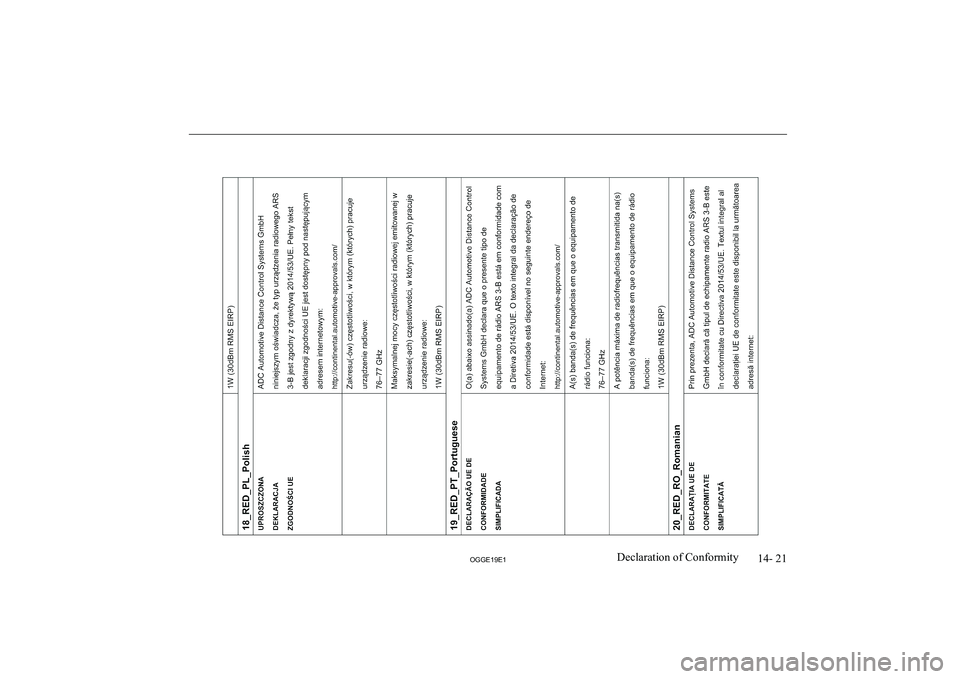 MITSUBISHI OUTLANDER PHEV 2019  Owners Manual (in English) �1�4�-� �2�1
�2�*�*�(���(��D�e�c�l�a�r�a�t�i�o�n� �o�f� �C�o�n�f�o�r�m�i�t�y               