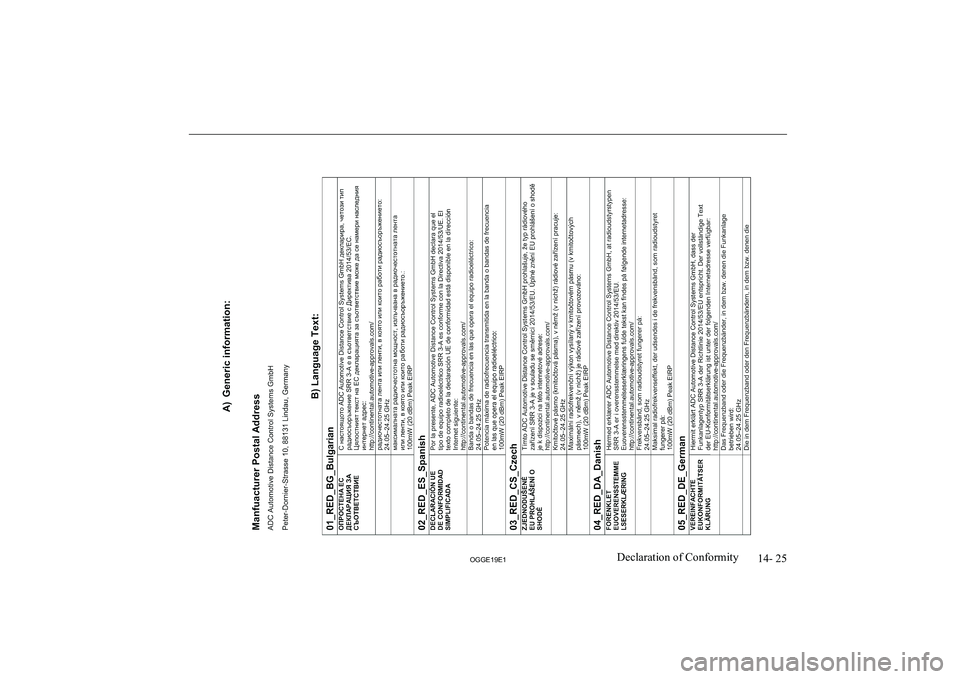 MITSUBISHI OUTLANDER PHEV 2019  Owners Manual (in English) �1�4�-� �2�5
�2�*�*�(���(��D�e�c�l�a�r�a�t�i�o�n� �o�f� �C�o�n�f�o�r�m�i�t�y               