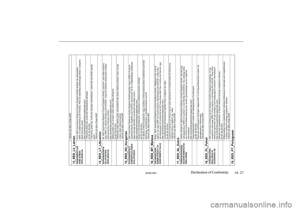 MITSUBISHI OUTLANDER PHEV 2019  Owners Manual (in English) �1�4�-� �2�7
�2�*�*�(���(��D�e�c�l�a�r�a�t�i�o�n� �o�f� �C�o�n�f�o�r�m�i�t�y               