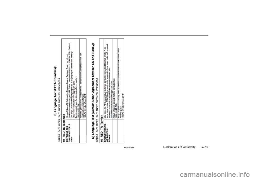MITSUBISHI OUTLANDER PHEV 2019  Owners Manual (in English) �1�4�-� �2�9
�2�*�*�(���(��D�e�c�l�a�r�a�t�i�o�n� �o�f� �C�o�n�f�o�r�m�i�t�y         