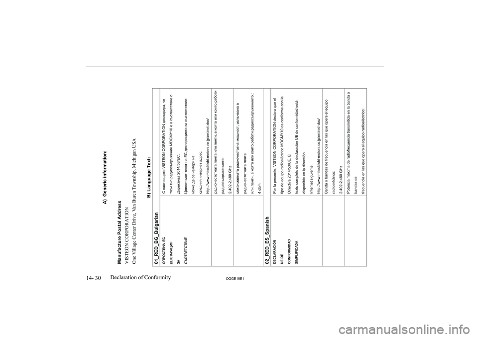 MITSUBISHI OUTLANDER PHEV 2019  Owners Manual (in English) �1�4�-� �3�0�2�*�*�(���(��D�e�c�l�a�r�a�t�i�o�n� �o�f� �C�o�n�f�o�r�m�i�t�y               