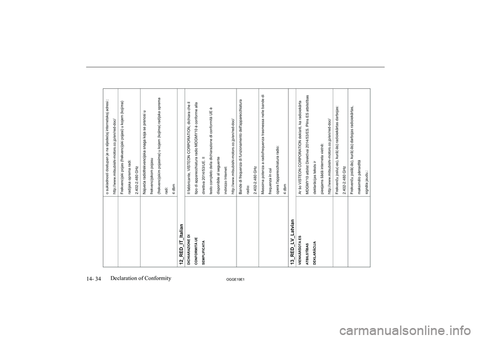 MITSUBISHI OUTLANDER PHEV 2019  Owners Manual (in English) �1�4�-� �3�4�2�*�*�(���(��D�e�c�l�a�r�a�t�i�o�n� �o�f� �C�o�n�f�o�r�m�i�t�y               