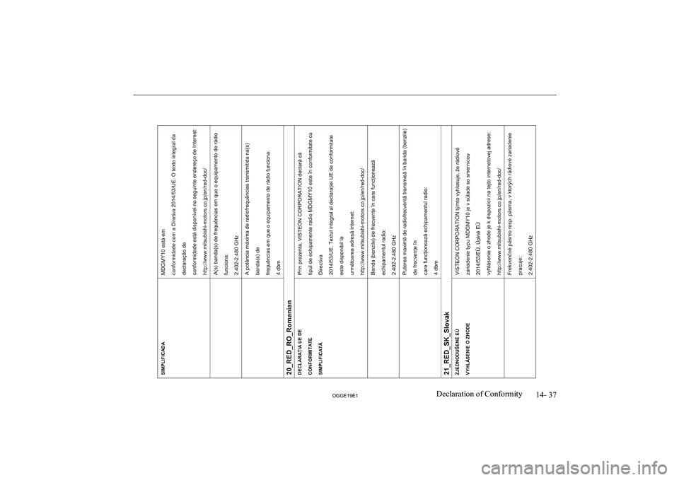 MITSUBISHI OUTLANDER PHEV 2019  Owners Manual (in English) �1�4�-� �3�7
�2�*�*�(���(��D�e�c�l�a�r�a�t�i�o�n� �o�f� �C�o�n�f�o�r�m�i�t�y               