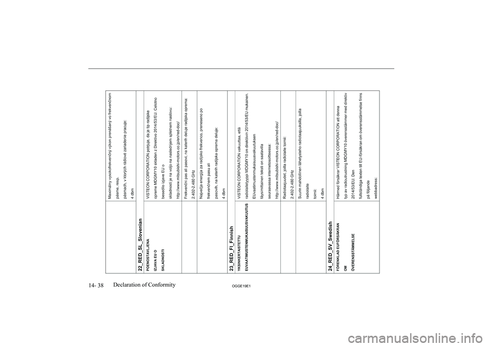 MITSUBISHI OUTLANDER PHEV 2019  Owners Manual (in English) �1�4�-� �3�8�2�*�*�(���(��D�e�c�l�a�r�a�t�i�o�n� �o�f� �C�o�n�f�o�r�m�i�t�y               