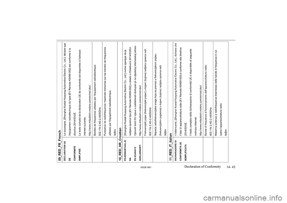 MITSUBISHI OUTLANDER PHEV 2019  Owners Manual (in English) �1�4�-� �4�3
�2�*�*�(���(��D�e�c�l�a�r�a�t�i�o�n� �o�f� �C�o�n�f�o�r�m�i�t�y               