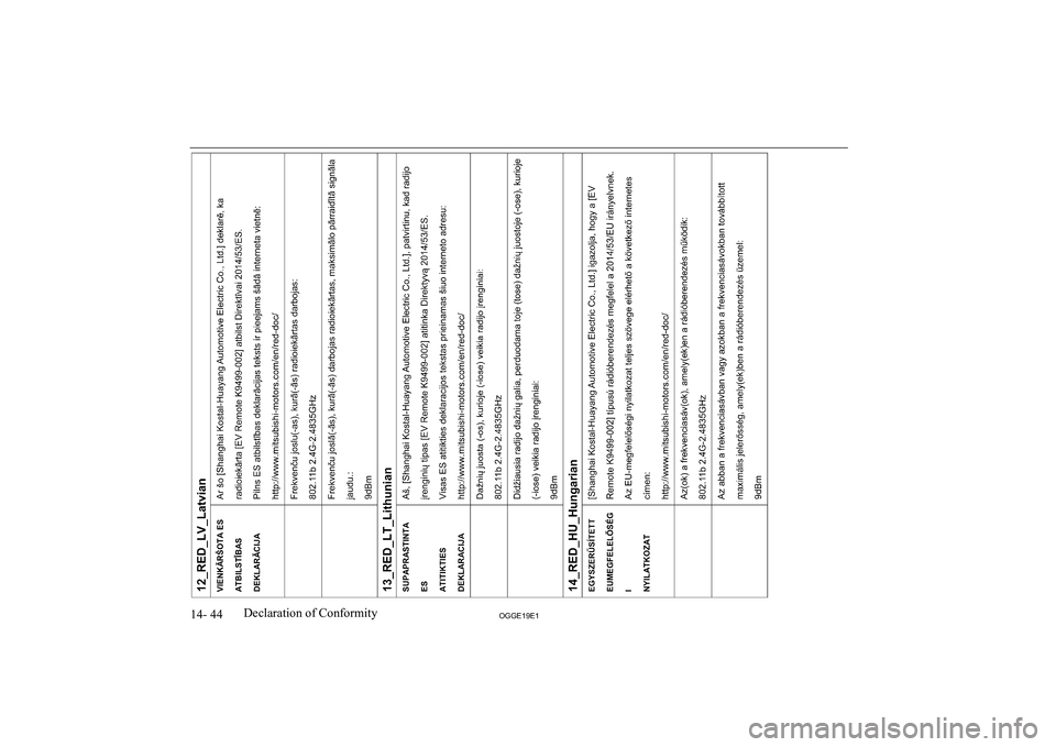 MITSUBISHI OUTLANDER PHEV 2019  Owners Manual (in English) �1�4�-� �4�4�2�*�*�(���(��D�e�c�l�a�r�a�t�i�o�n� �o�f� �C�o�n�f�o�r�m�i�t�y              