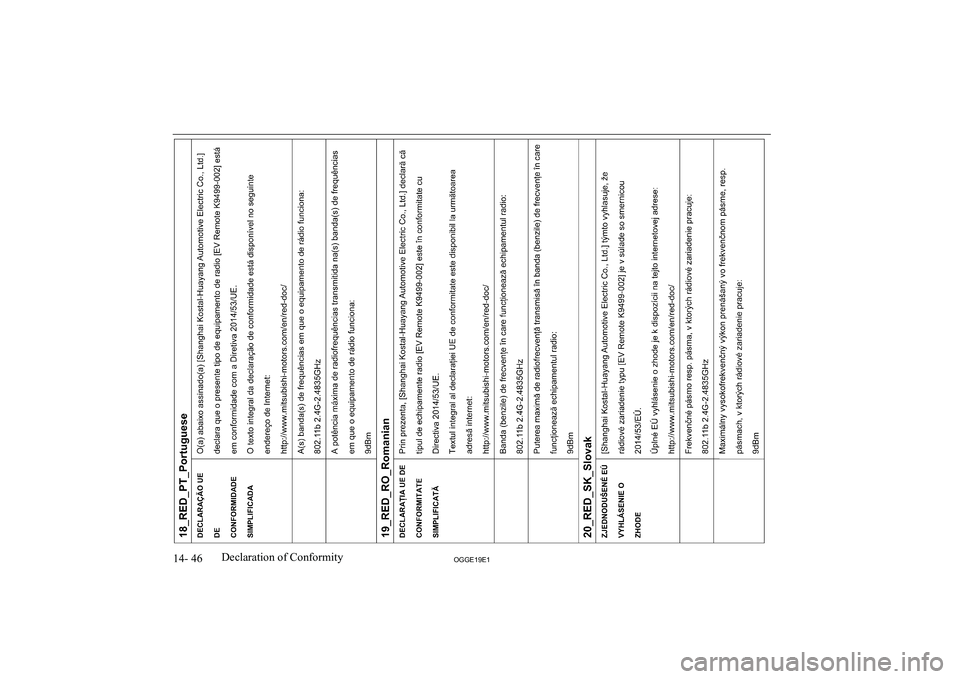 MITSUBISHI OUTLANDER PHEV 2019  Owners Manual (in English) �1�4�-� �4�6�2�*�*�(���(��D�e�c�l�a�r�a�t�i�o�n� �o�f� �C�o�n�f�o�r�m�i�t�y               