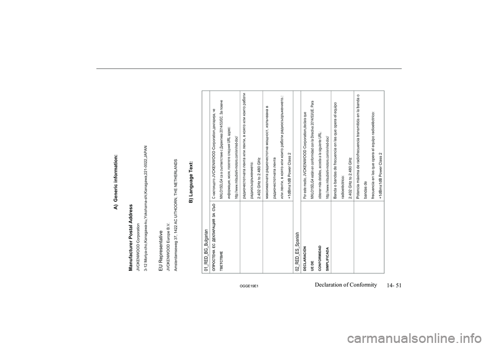 MITSUBISHI OUTLANDER PHEV 2019  Owners Manual (in English) �1�4�-� �5�1
�2�*�*�(���(��D�e�c�l�a�r�a�t�i�o�n� �o�f� �C�o�n�f�o�r�m�i�t�y               