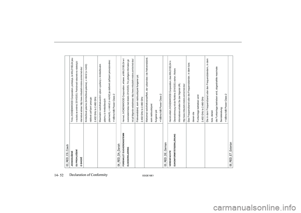 MITSUBISHI OUTLANDER PHEV 2019  Owners Manual (in English) �1�4�-� �5�2�2�*�*�(���(��D�e�c�l�a�r�a�t�i�o�n� �o�f� �C�o�n�f�o�r�m�i�t�y                