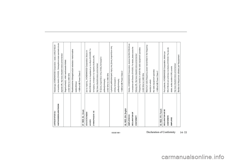 MITSUBISHI OUTLANDER PHEV 2019  Owners Manual (in English) �1�4�-� �5�3
�2�*�*�(���(��D�e�c�l�a�r�a�t�i�o�n� �o�f� �C�o�n�f�o�r�m�i�t�y                