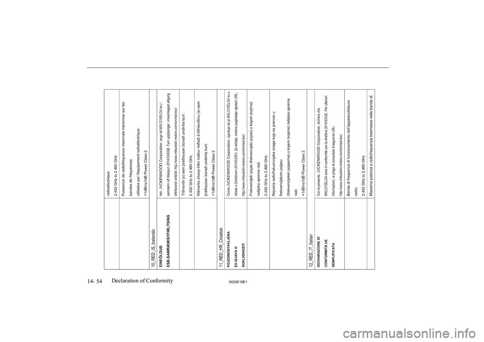 MITSUBISHI OUTLANDER PHEV 2019  Owners Manual (in English) �1�4�-� �5�4�2�*�*�(���(��D�e�c�l�a�r�a�t�i�o�n� �o�f� �C�o�n�f�o�r�m�i�t�y                