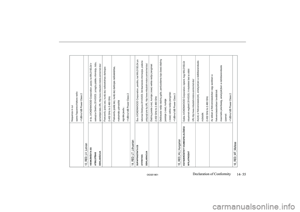 MITSUBISHI OUTLANDER PHEV 2019  Owners Manual (in English) �1�4�-� �5�5
�2�*�*�(���(��D�e�c�l�a�r�a�t�i�o�n� �o�f� �C�o�n�f�o�r�m�i�t�y                