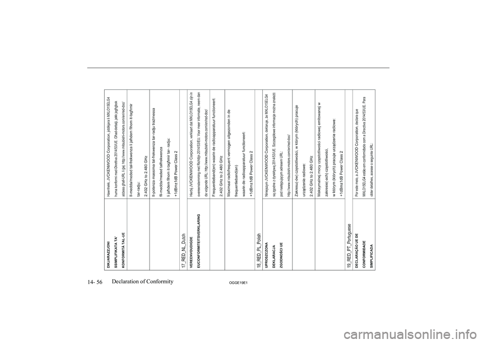 MITSUBISHI OUTLANDER PHEV 2019  Owners Manual (in English) �1�4�-� �5�6�2�*�*�(���(��D�e�c�l�a�r�a�t�i�o�n� �o�f� �C�o�n�f�o�r�m�i�t�y                