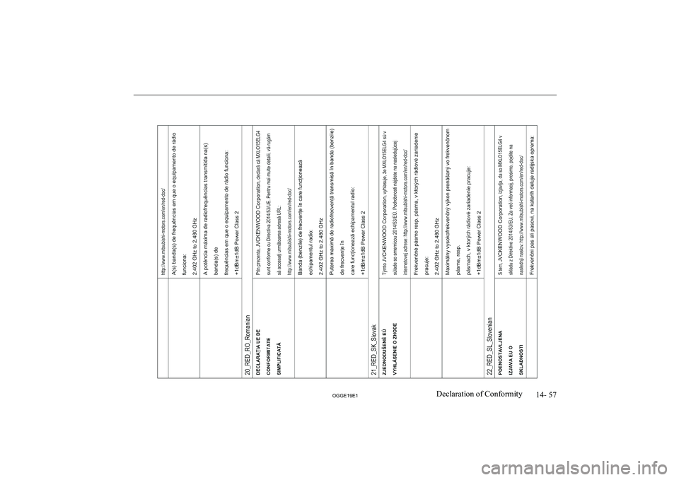 MITSUBISHI OUTLANDER PHEV 2019  Owners Manual (in English) �1�4�-� �5�7
�2�*�*�(���(��D�e�c�l�a�r�a�t�i�o�n� �o�f� �C�o�n�f�o�r�m�i�t�y                