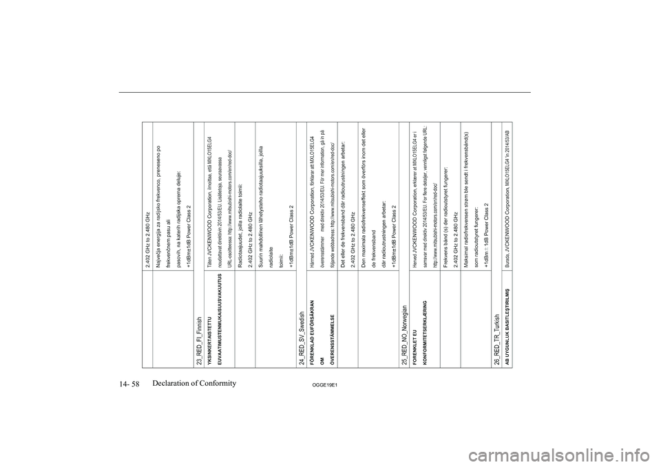 MITSUBISHI OUTLANDER PHEV 2019  Owners Manual (in English) �1�4�-� �5�8�2�*�*�(���(��D�e�c�l�a�r�a�t�i�o�n� �o�f� �C�o�n�f�o�r�m�i�t�y                