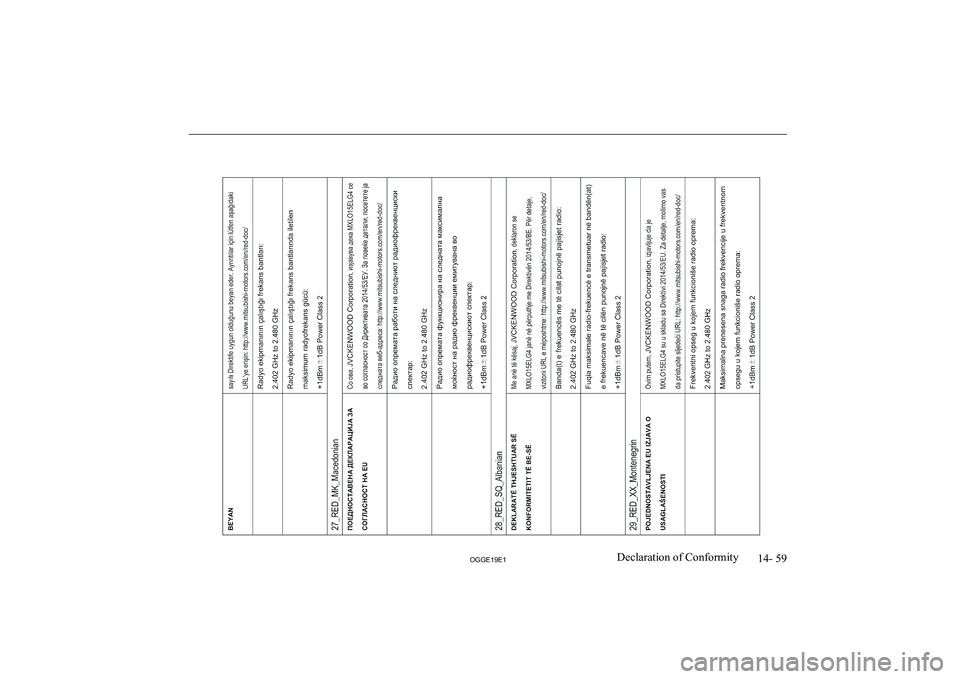 MITSUBISHI OUTLANDER PHEV 2019  Owners Manual (in English) �1�4�-� �5�9
�2�*�*�(���(��D�e�c�l�a�r�a�t�i�o�n� �o�f� �C�o�n�f�o�r�m�i�t�y                