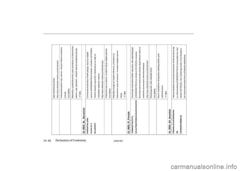MITSUBISHI OUTLANDER PHEV 2019  Owners Manual (in English) �1�4�-� �6�8�2�*�*�(���(��D�e�c�l�a�r�a�t�i�o�n� �o�f� �C�o�n�f�o�r�m�i�t�y                