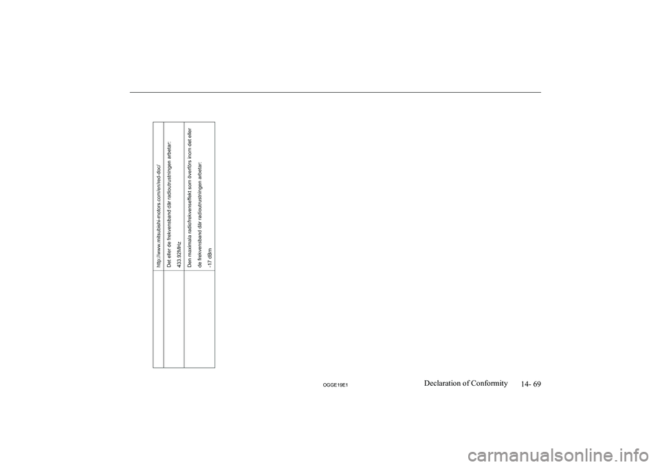 MITSUBISHI OUTLANDER PHEV 2019  Owners Manual (in English) �1�4�-� �6�9
�2�*�*�(���(��D�e�c�l�a�r�a�t�i�o�n� �o�f� �C�o�n�f�o�r�m�i�t�y     