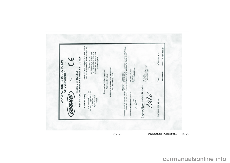 MITSUBISHI OUTLANDER PHEV 2019  Owners Manual (in English) �1�4�-� �7�3
�2�*�*�(���(��D�e�c�l�a�r�a�t�i�o�n� �o�f� �C�o�n�f�o�r�m�i�t�y   