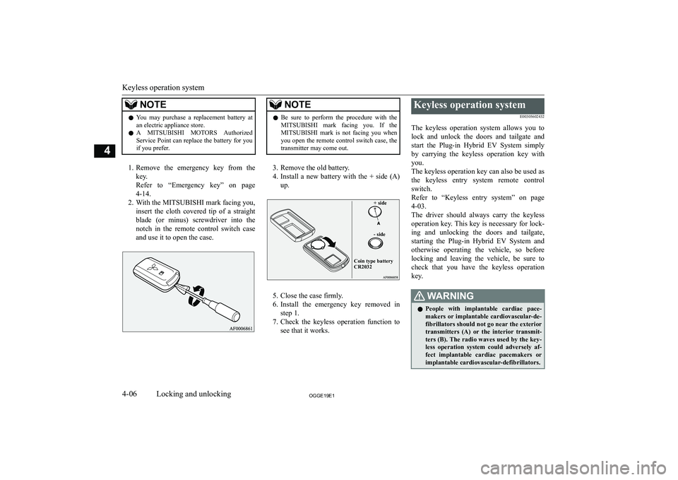 MITSUBISHI OUTLANDER PHEV 2019   (in English) Manual PDF �N�O�T�E�z�Y�o�u�  �m�a�y�  �p�u�r�c�h�a�s�e�  �a�  �r�e�p�l�a�c�e�m�e�n�t�  �b�a�t�t�e�r�y�  �a�t
�a�n� �e�l�e�c�t�r�i�c� �a�p�p�l�i�a�n�c�e� �s�t�o�r�e�.
�z �A� 
�M�I�T�S�U�B�I�S�H�I � �M�O�T�O�R�S 