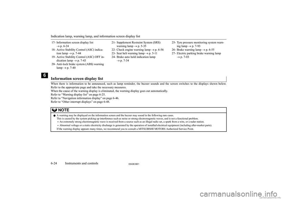 MITSUBISHI OUTLANDER PHEV 2020  Owners Manual (in English) �1�7�- �I�n�f�o�r�m�a�t�i�o�n� �s�c�r�e�e�n� �d�i�s�p�l�a�y� �l�i�s�t�o� �p�.� �6�-�2�4
�1�8�- �A�c�t�i�v�e� �S�t�a�b�i�l�i�t�y� �C�o�n�t�r�o�l� �(�A�S�C�)� �i�n�d�i�c�a�- �t�i�o�n� �l�a�m�p�  �o� �p�