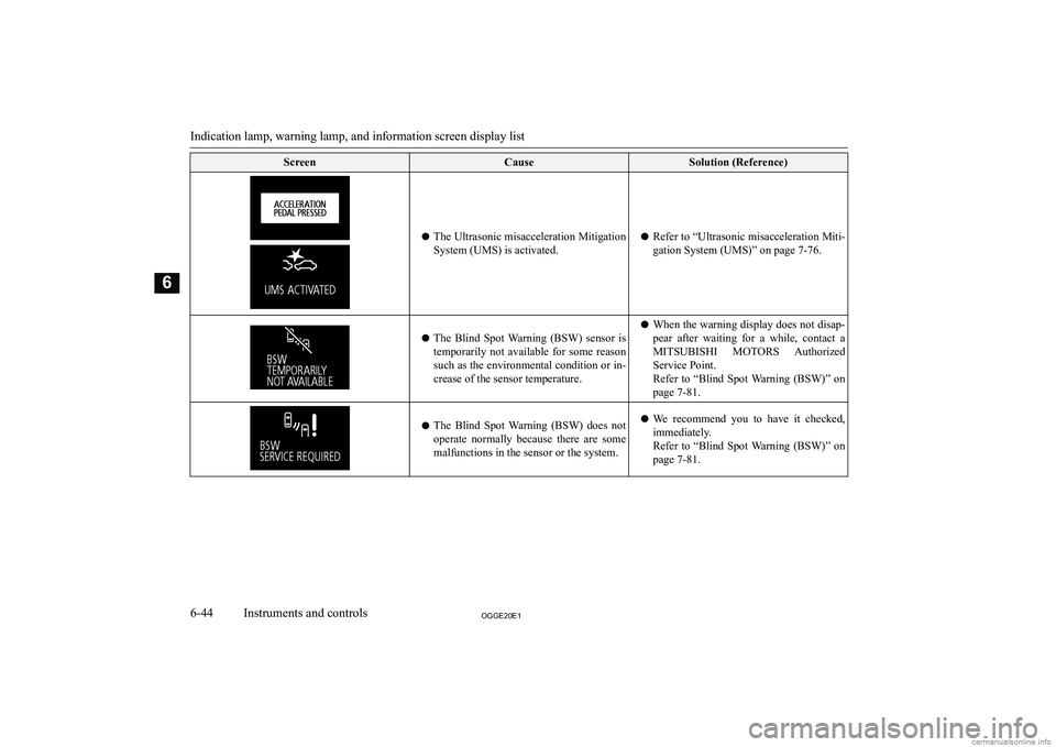 MITSUBISHI OUTLANDER PHEV 2020  Owners Manual (in English) �S�c�r�e�e�n�C�a�u�s�e�S�o�l�u�t�i�o�n� �(�R�e�f�e�r�e�n�c�e�)
�z�T�h�e� �U�l�t�r�a�s�o�n�i�c� �m�i�s�a�c�c�e�l�e�r�a�t�i�o�n� �M�i�t�i�g�a�t�i�o�n
�S�y�s�t�e�m� �(�U�M�S�)� �i�s� �a�c�t�i�v�a�t�e�d�.