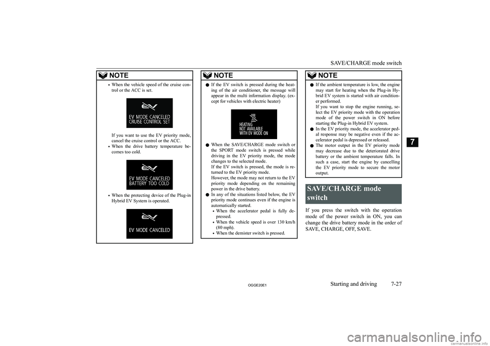 MITSUBISHI OUTLANDER PHEV 2020  Owners Manual (in English) �N�O�T�E�