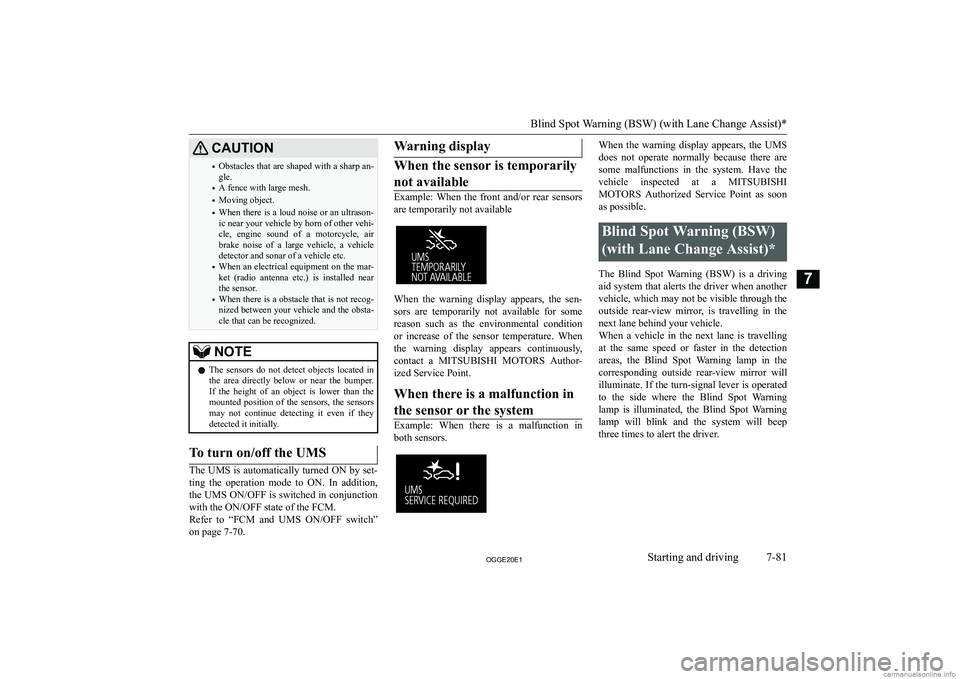 MITSUBISHI OUTLANDER PHEV 2020  Owners Manual (in English) �C�A�U�T�,�O�N�