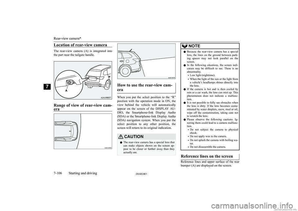 MITSUBISHI OUTLANDER PHEV 2020  Owners Manual (in English) �L�o�c�a�t�i�o�n� �o�f� �r�e�a�r�-�v�i�e�w� �c�a�m�e�r�a
�T�h�e�  �r�e�a�r�-�v�i�e�w�  �c�a�m�e�r�a�  �(�A�)�  �i�s�  �i�n�t�e�g�r�a�t�e�d�  �i�n�t�o
�t�h�e� �p�a�r�t� �n�e�a�r� �t�h�e� �t�a�i�l�g�a�t