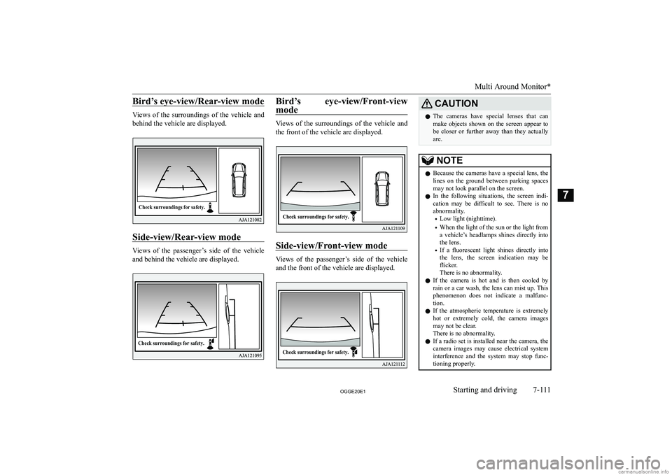 MITSUBISHI OUTLANDER PHEV 2020  Owners Manual (in English) �B�i�r�d�’�s� �e�y�e�-�v�i�e�w�/�R�e�a�r�-�v�i�e�w� �m�o�d�e
�V�i�e�w�s�  �o�f�  �t�h�e�  �s�u�r�r�o�u�n�d�i�n�g�s�  �o�f�  �t�h�e�  �v�e�h�i�c�l�e�  �a�n�d
�b�e�h�i�n�d� �t�h�e� �v�e�h�i�c�l�e� �a�