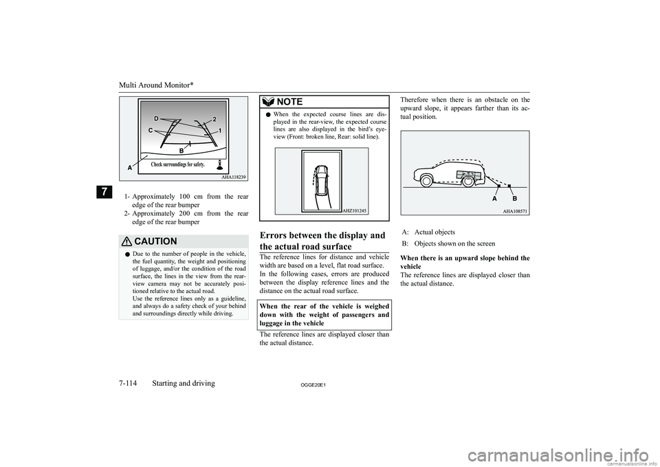 MITSUBISHI OUTLANDER PHEV 2020  Owners Manual (in English) �1�-�A�p�p�r�o�x�i�m�a�t�e�l�y�  �1�0�0�  �c�m�  �f�r�o�m�  �t�h�e�  �r�e�a�r
�e�d�g�e� �o�f� �t�h�e� �r�e�a�r� �b�u�m�p�e�r
�2�- �A�p�p�r�o�x�i�m�a�t�e�l�y�  �2�0�0�  �c�m�  �f�r�o�m�  �t�h�e�  �r�e�