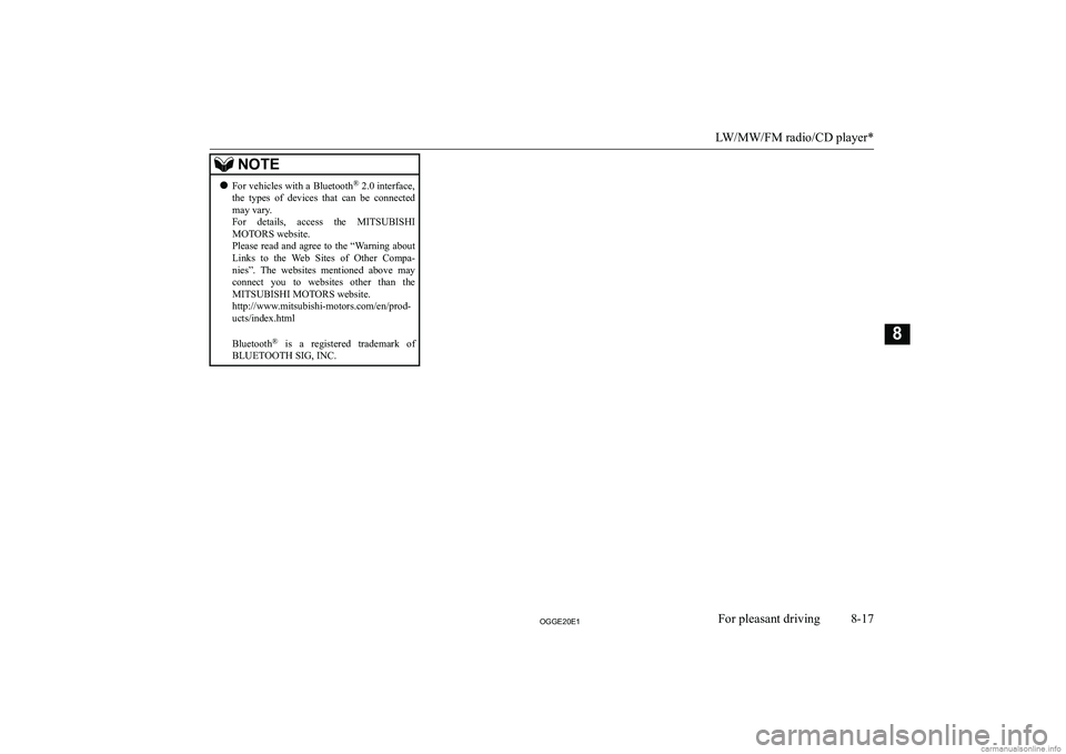 MITSUBISHI OUTLANDER PHEV 2020  Owners Manual (in English) �N�O�T�E�z�F�o�r� �v�e�h�i�c�l�e�s� �w�i�t�h� �a� �B�l�u�e�t�o�o�t�h �